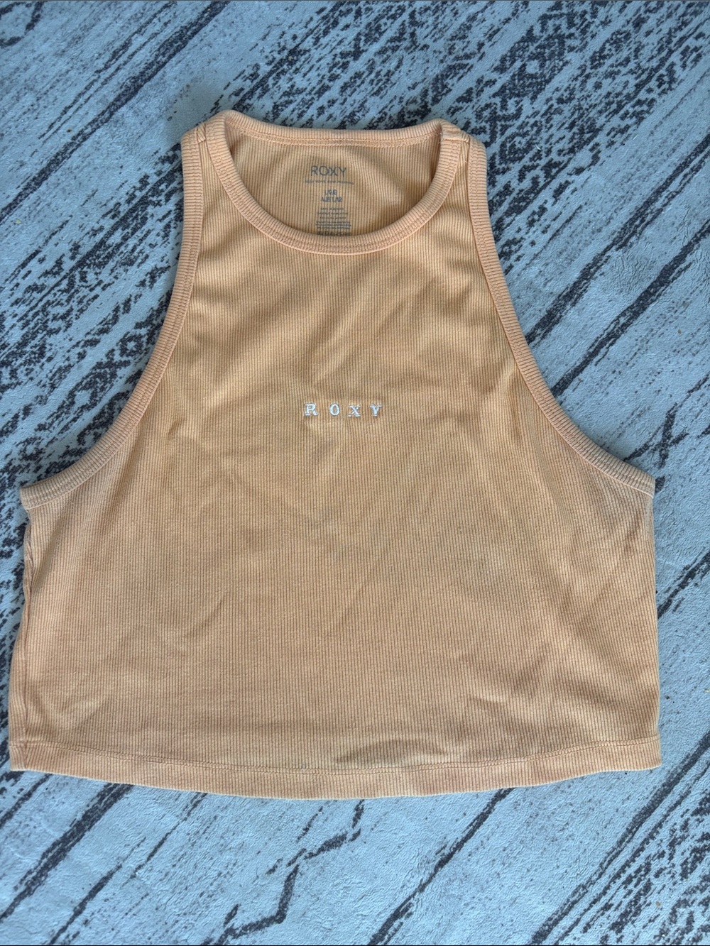Roxy Peach Ribbed High-Neck Crop Tank